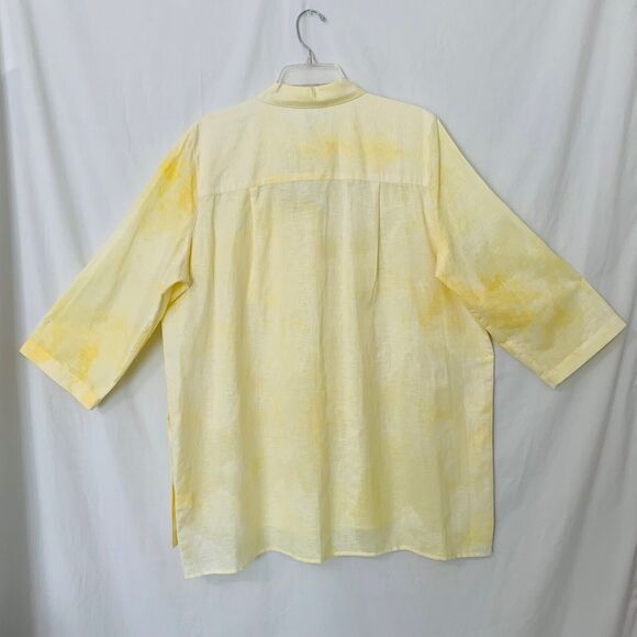 Tru Luxe Jeans Top Women Large Yellow TieDye Button Beach Comfy Linen Blend NWT - Picture 2 of 8
